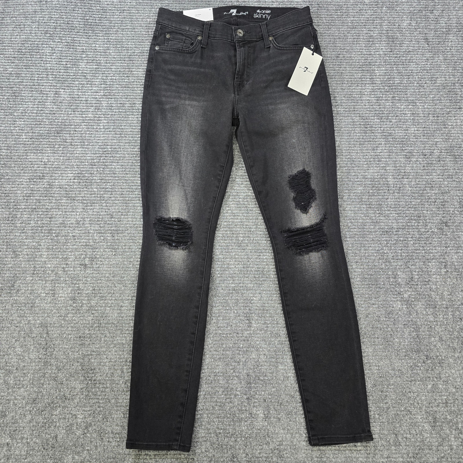 7 For All Mankind Jeans Womens 28 Black Skinny Distressed Ankle Nwt
